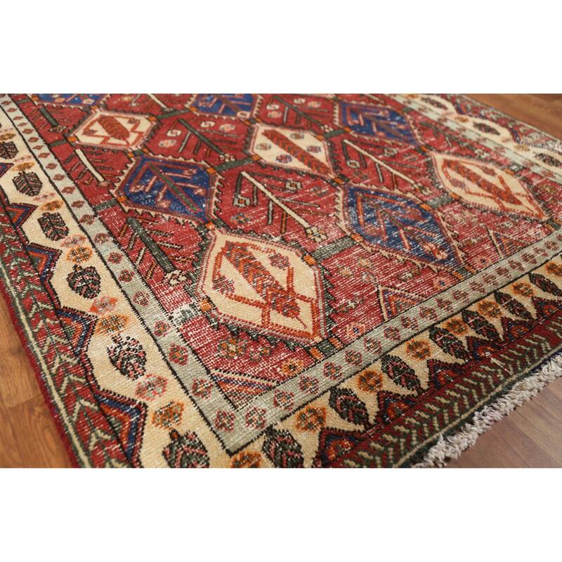 Hand Knotted Oriental 100% Wool Carpet Traditional Geometric Red Bakhtiari Area Rug - 4' 11'' X 3' 10''
