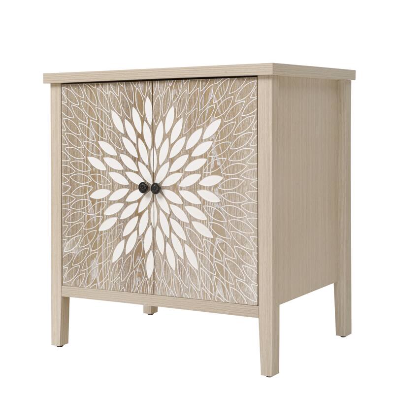 GDFStudio - Oakcraft Traditional Wooden Accent Storage Cabinet with 2 Carved Doors