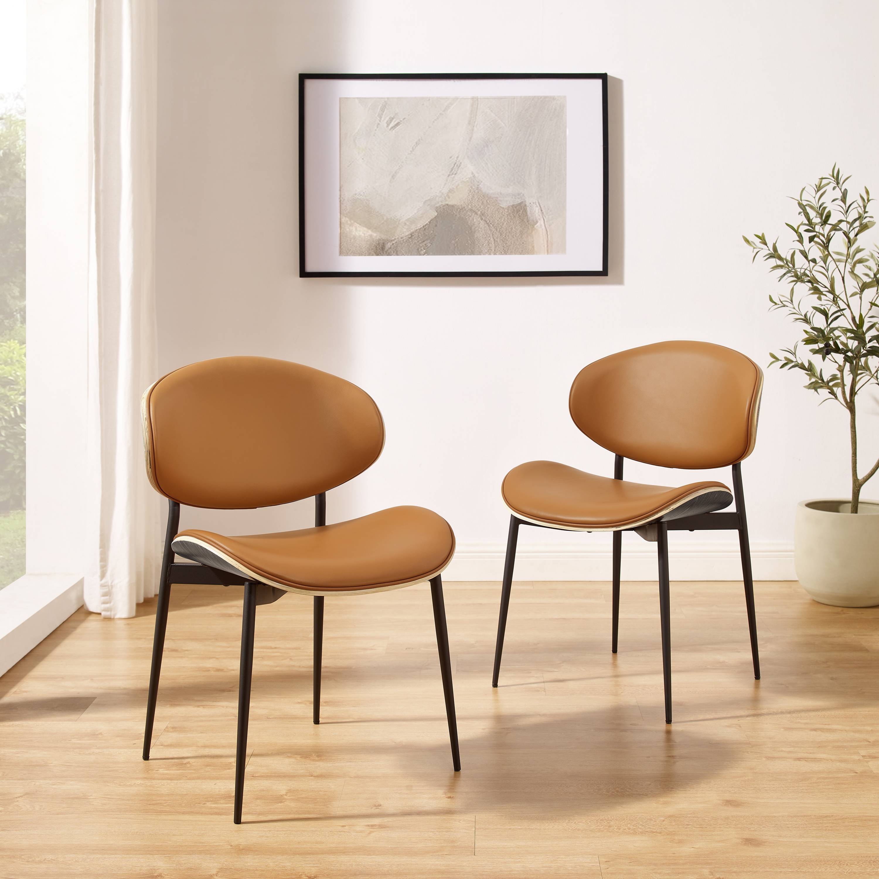Art Leon Top Grain Leather Dining Chairs Set of 2 On Sale