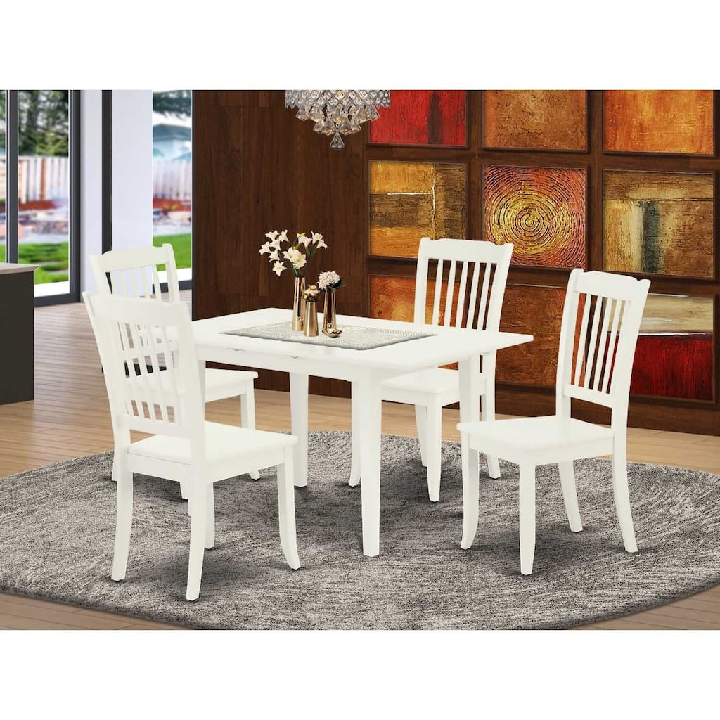 HomeStock 5-Pc Linen White Finish Solid Wood Top - Rectangular Dining Room Set with Butterfly Leaf - Seats 4