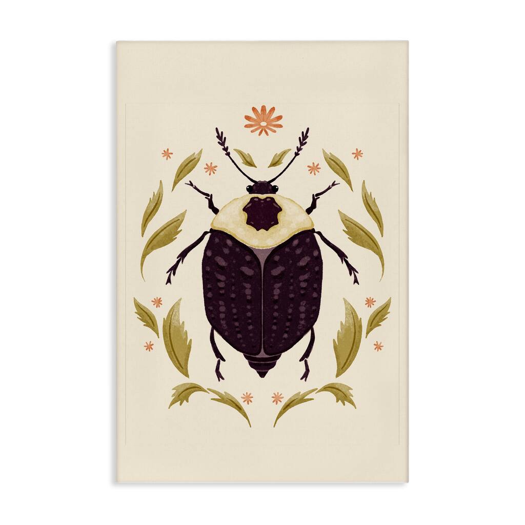Stupell Black Beetle with Leaves Canvas Wall Art Design By Hannah Moren