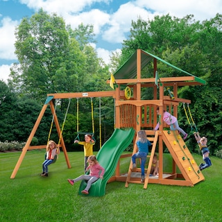 Gorilla Playsets Avalon Wood Swing Set with Trapeze Arm - Amber