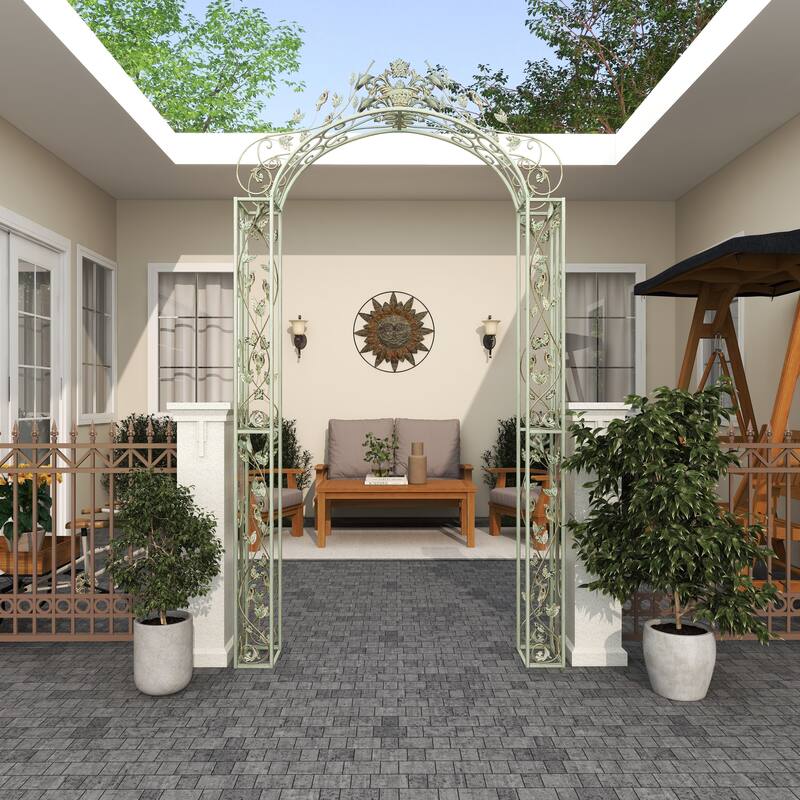Green Metal Indoor Outdoor Arched Bird Indoor Outdoor Garden Arbor with Scrolled Vines