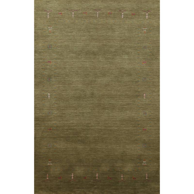 Hand Knotted Oriental 100% Wool Carpet Tribal Tribal Green Gabbeh Area Rug - 7' 7'' X 4' 11''