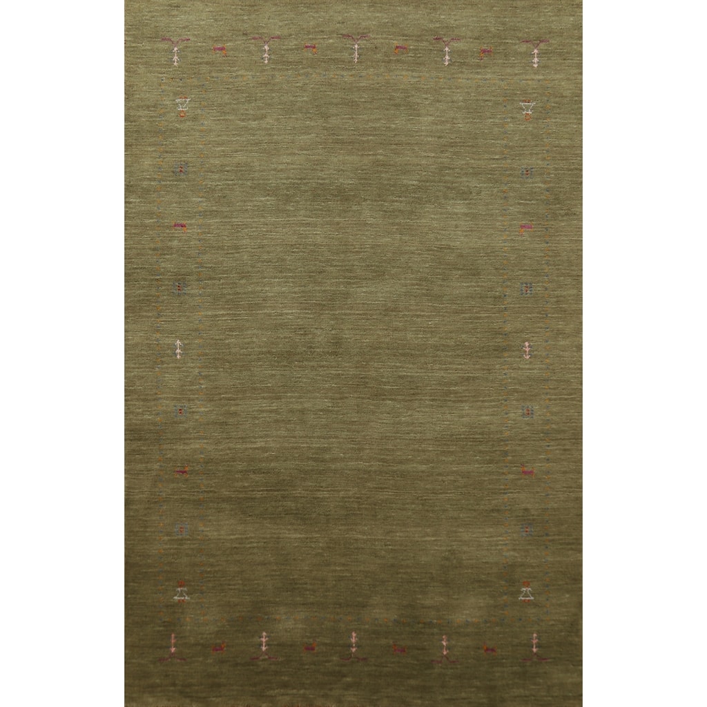 Hand Knotted Oriental 100% Wool Carpet Tribal Tribal Green Gabbeh Area Rug - 7' 7'' X 4' 11''