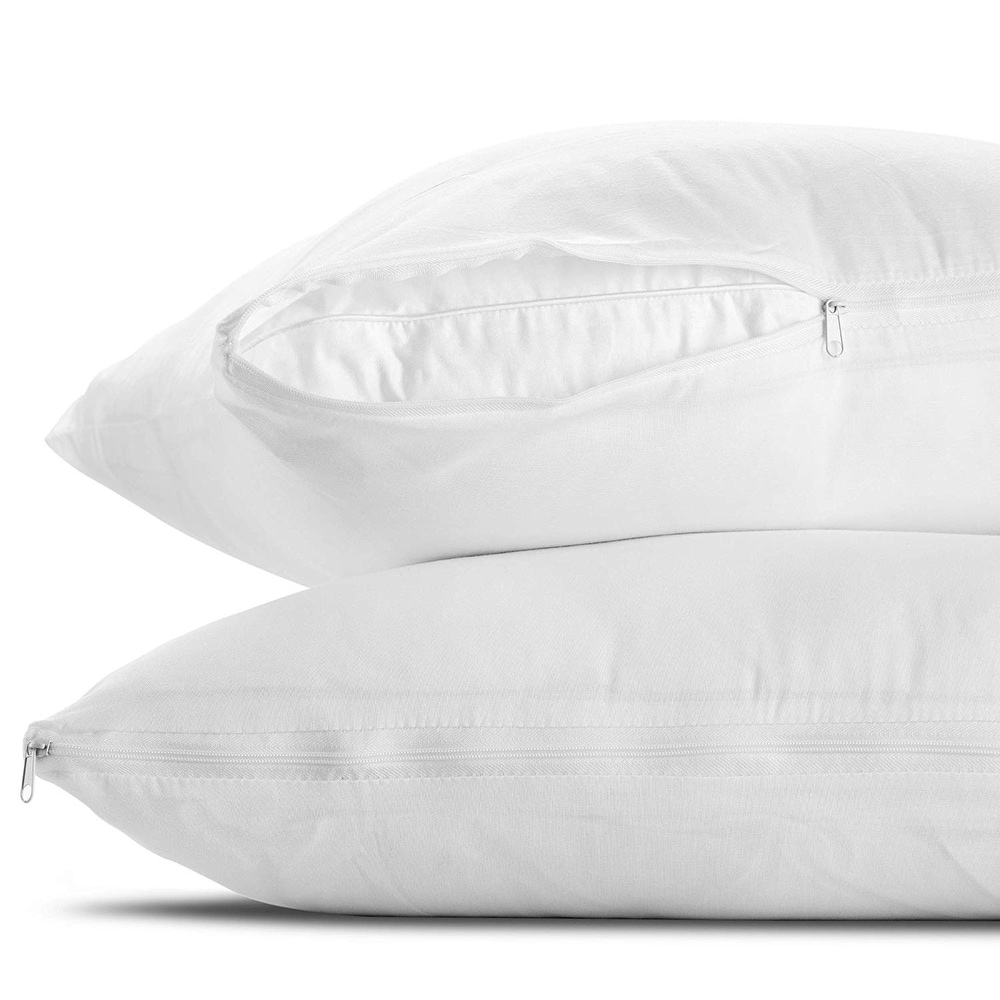 Pillow Protector Breathable 20x30 White Pillow Protector Set of 2 Zippered Pillow Encasement CRAFTSWORTH 100% Cotton Pillow Protector with Zipper Pillow Protector with Zipper Queen Size