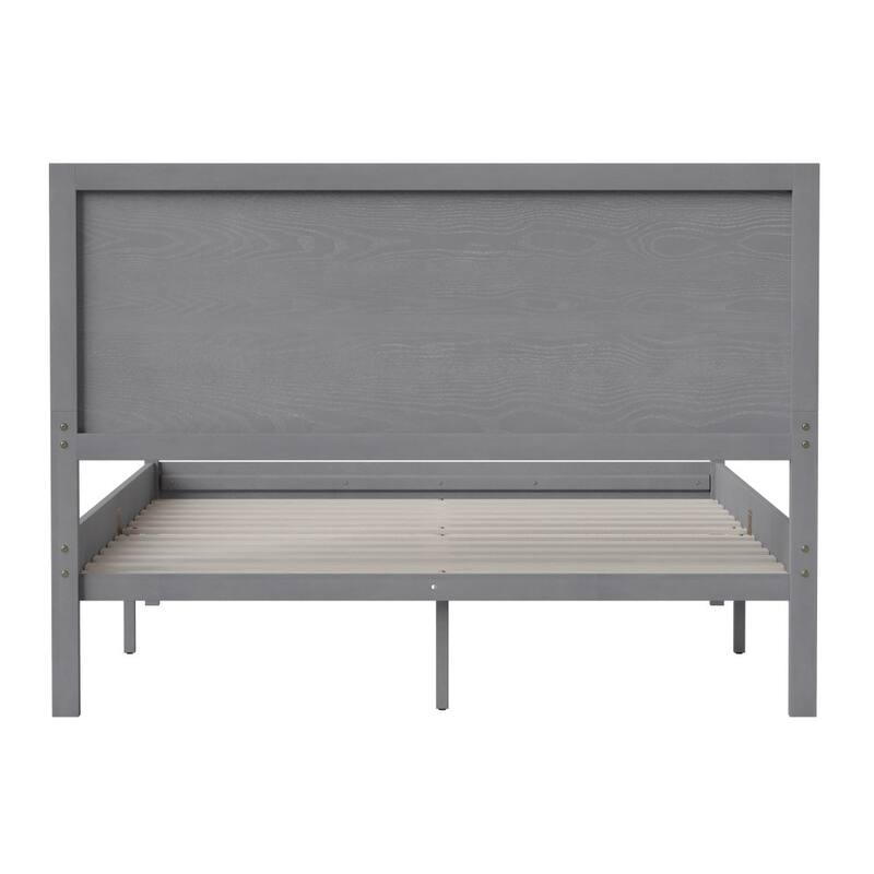 Modern Solid Wood Platform Bed with Headboard and Wooden Slats