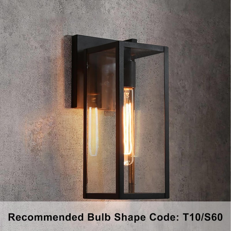 Bern 1-Light Black Outdoor Wall Sconces with Clear Glass Patio Lights - L 5"x W 7.5"x H 14"