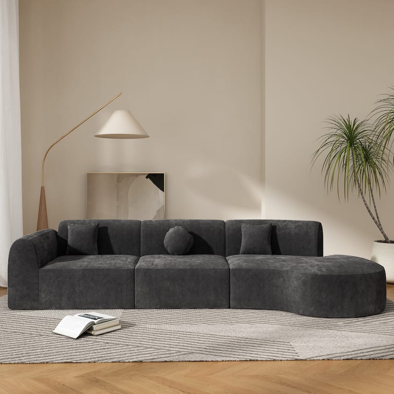 Christopher Knight Home - Curved 140" Upholstered Sectional Sofa with High-Density Fully Compressed Sponge and Chaise Lounge