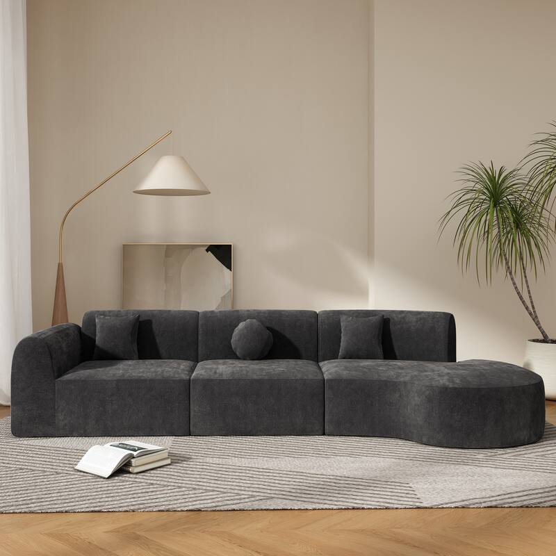 Curved Sectional Sofa with Chaise Lounge, High-Density Fully Compressed Sponge 7 Seat Sofa, Comfy Round Upholstered Couch - Dark Gray