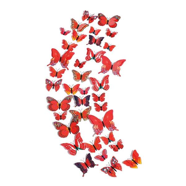 Shop 36pcs 3d Butterfly Wall Stickers For Room Decoration Red