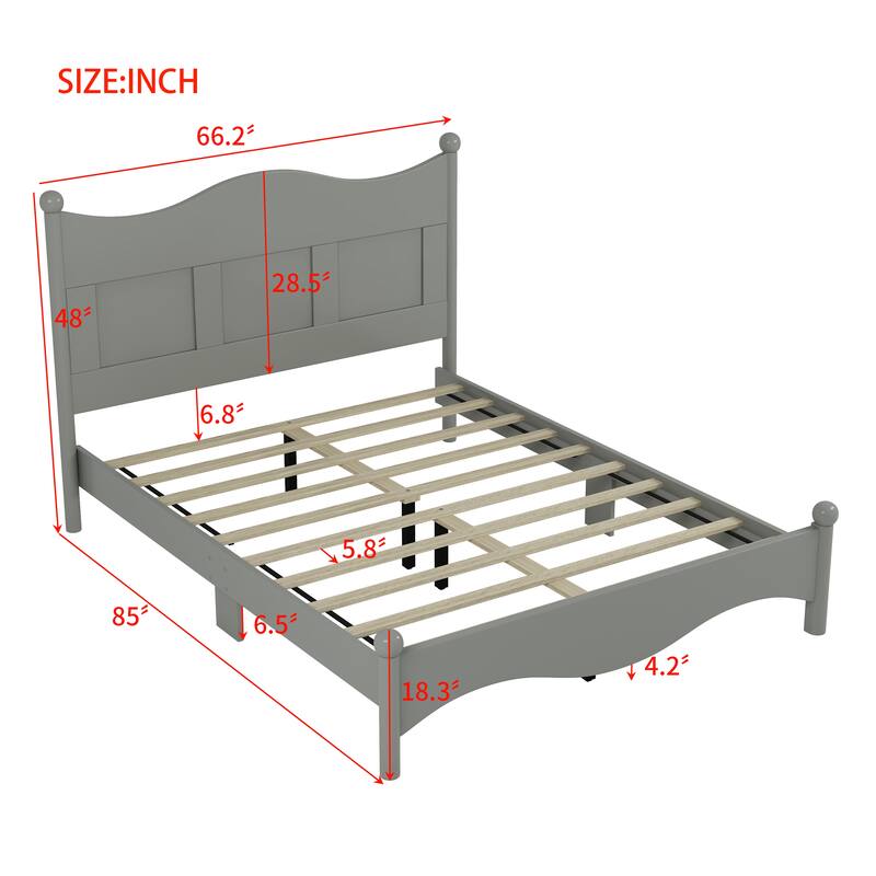 Queen Size Elegant Wood Platform Bed Frame, Retro Style, No Box Spring Needed, Sturdy Wooden Slat Support, Bedroom Furniture