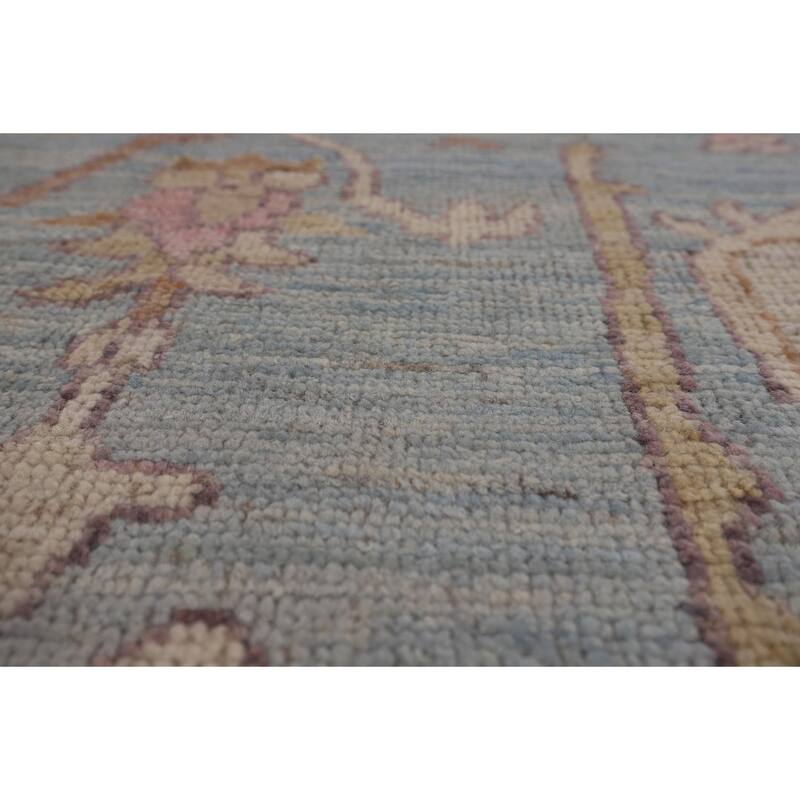 Light Blue Oushak Vegetable Dye Area Rug Hand-Knotted Wool Carpet - 4'1"x 5'9"