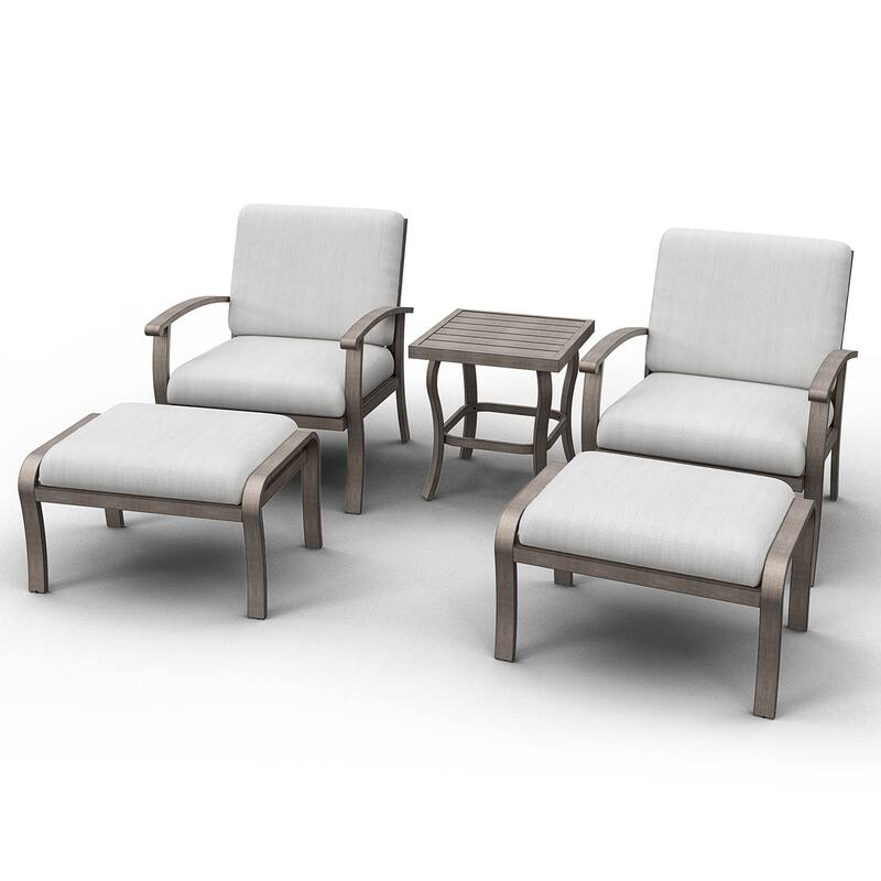 5-Piece Aluminum Patio Conversation Set with End Table, Ottoman and Light Gray Cushions