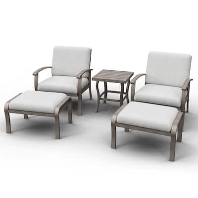 5-Piece Aluminum Patio Conversation Set with End Table, Ottoman and Light Gray Cushions