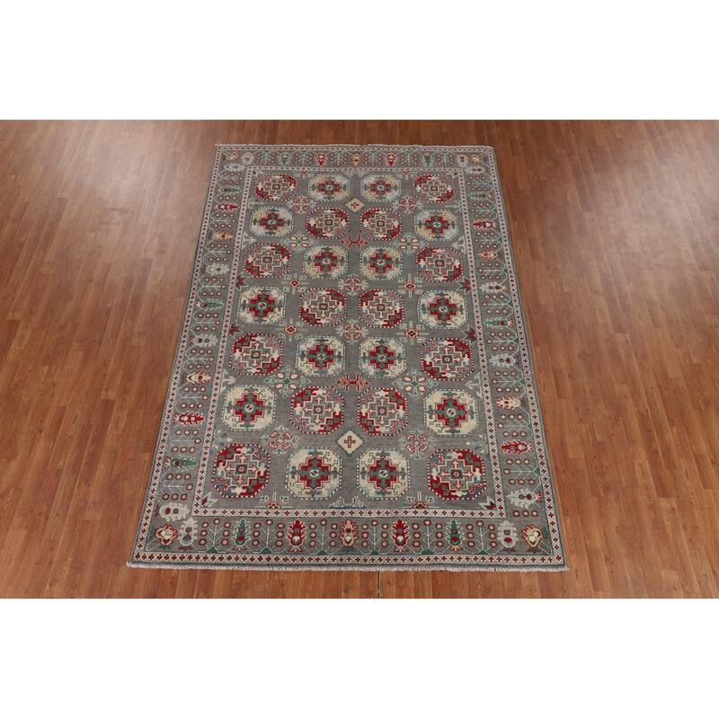 All-Over Gray Kazak Oriental Area Rug Handmade Living Room Wool Carpet - 6'8" x 9'8"
