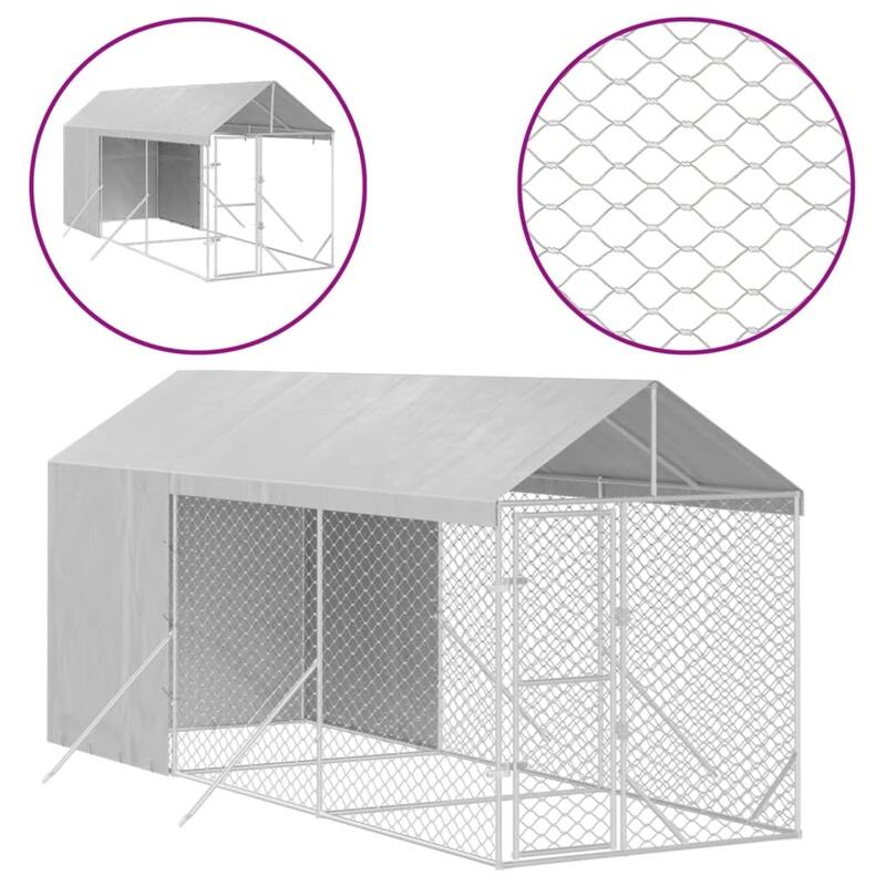 vidaXL Outdoor Dog Kennel with Roof Silver Galvanized Steel