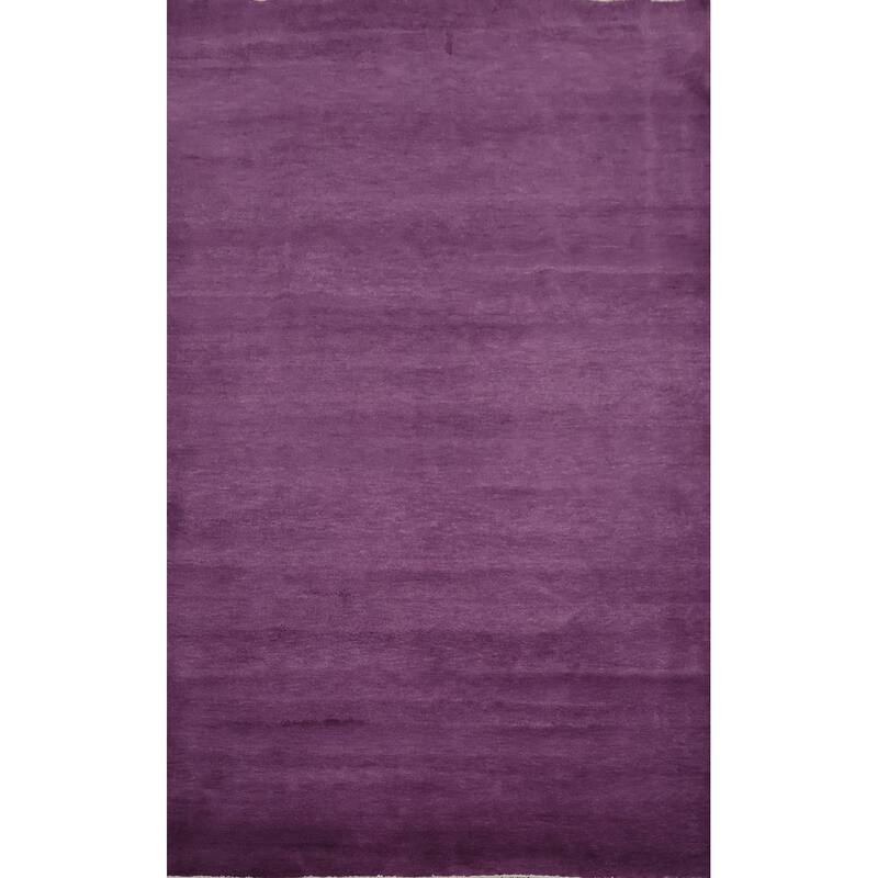 Hand Knotted Oriental 100% Wool Carpet Modern Solid Purples Gabbeh Area Rug - 9' 2'' X 6' 1''