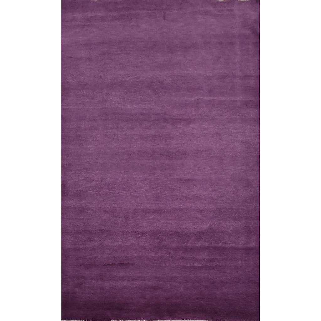 Hand Knotted Oriental 100% Wool Carpet Modern Solid Purples Gabbeh Area Rug - 9' 2'' X 6' 1''