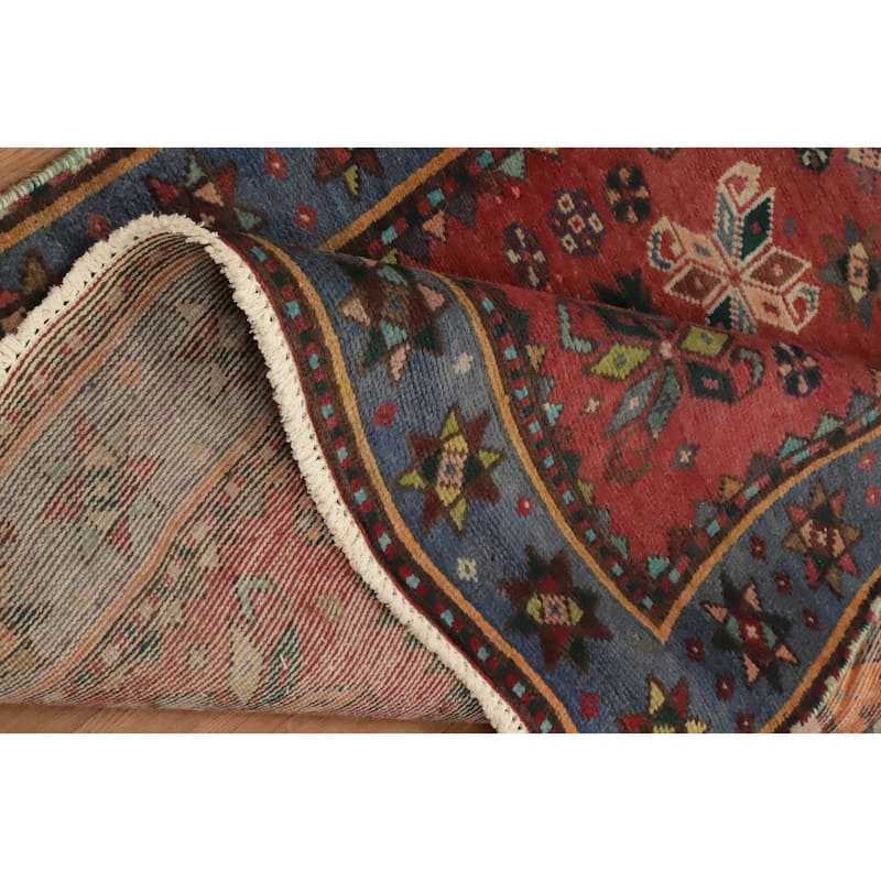 Hand Knotted Oriental 100% Wool Carpet Traditional Geometric Oranges & Rust Heriz Runner Rug - 12' 0'' X 3' 7''
