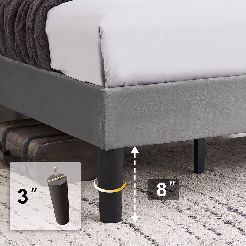 Javlergo Velvet Upholstered Platform Bed Frame with Adjustable Headboard