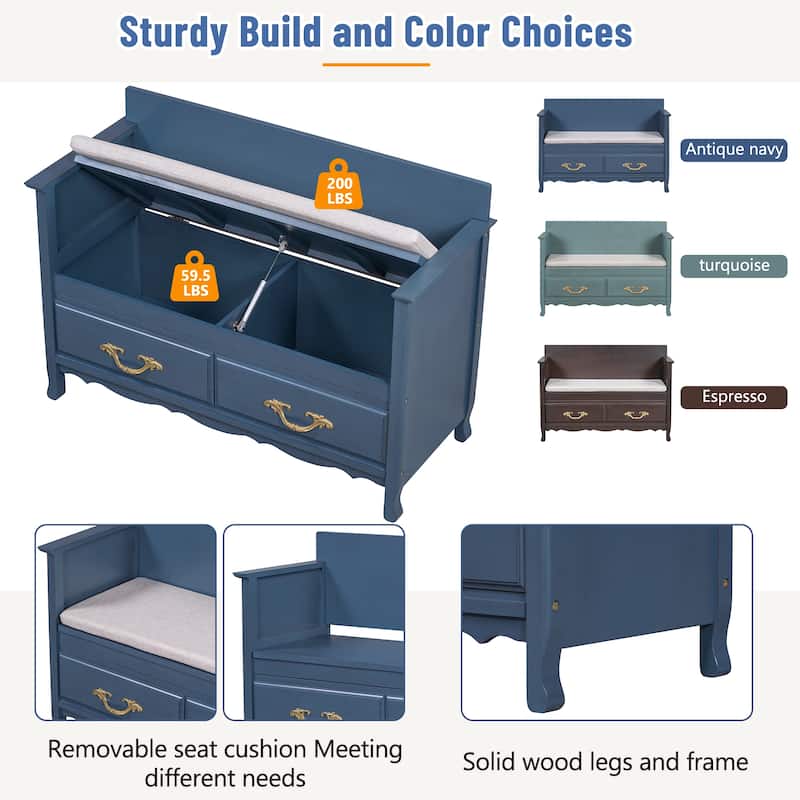 Shoe Storage Bench with Back, Hidden Compartment and Removable Cushion, Entryway Benchfor Entryway or Living Room