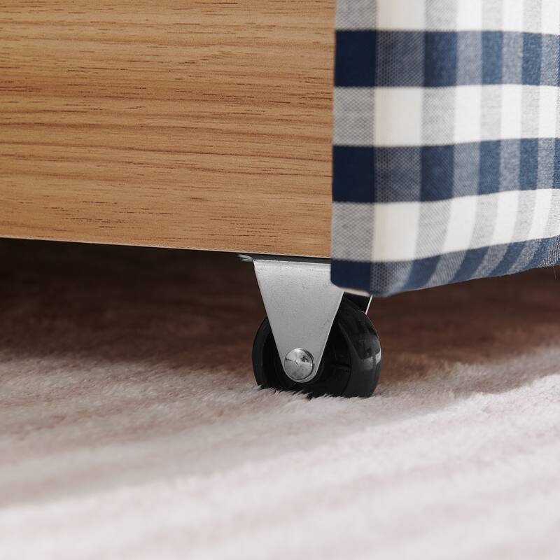 Full/Queen Gingham Daybed with 2 Storage Drawers, USB Port & Wave Shaped Linen Fabric