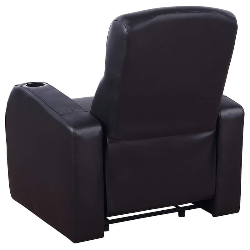 Black Genuine Leather Recliner with Cup Holders