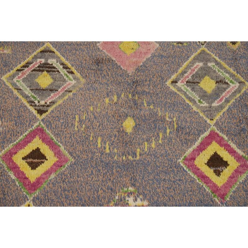 Gray Plush Geometric Moroccan Area Rug Hand-Knotted Wool Carpet - 9'0" x 12'7"