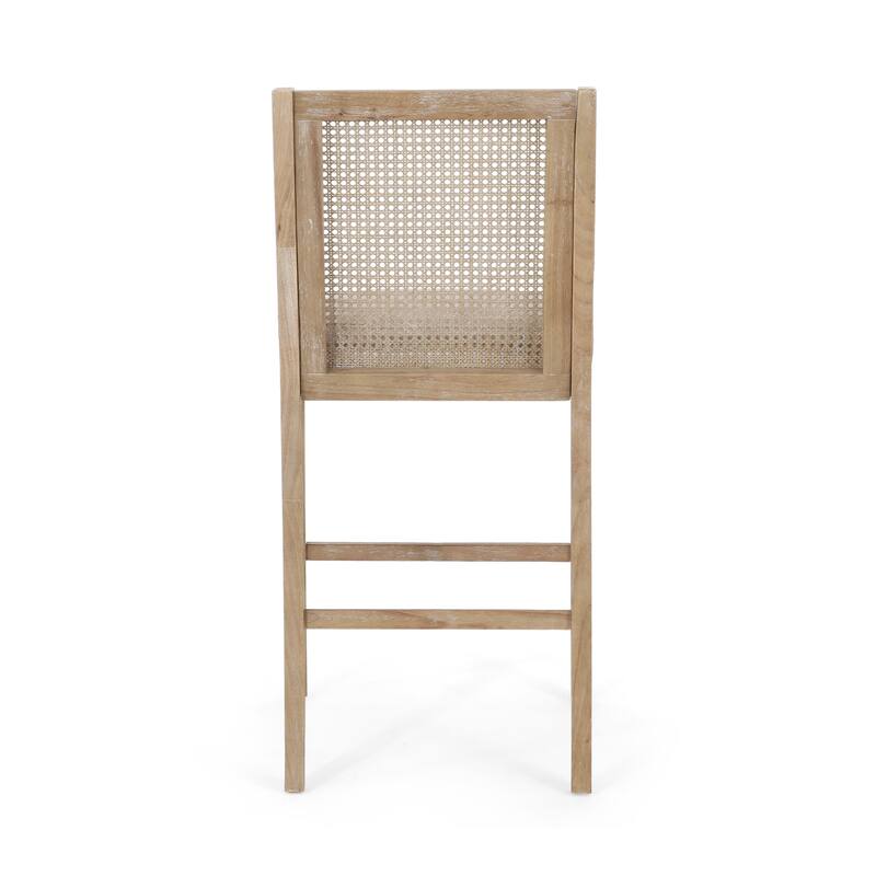 French Country Breck Upholstered Barstools with Cane Backrest (Set of 2) - 30-inch Seat Height by Christopher Knight Home