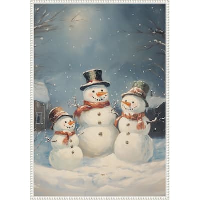 Snowman Family by Melloi Art Prints (23 x 33 in.), Framed Canvas Wall Art Print - Sylvie Beaded White