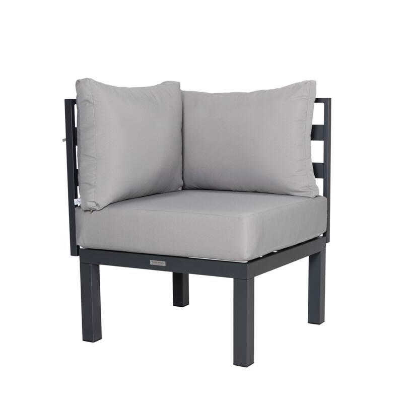 Chelsea 7-Piece Outdoor Patio Sectional Set with Firepit Table in Black Aluminum for Backyard Garden and Patio Deck