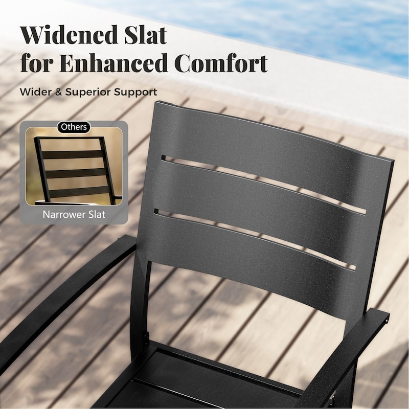 MAISON ARTS 6-Piece Outdoor Dining Set with 10ft 3 Tier Auto-tilt Umbrella, Metal Square Table & 4 Stackable Chairs