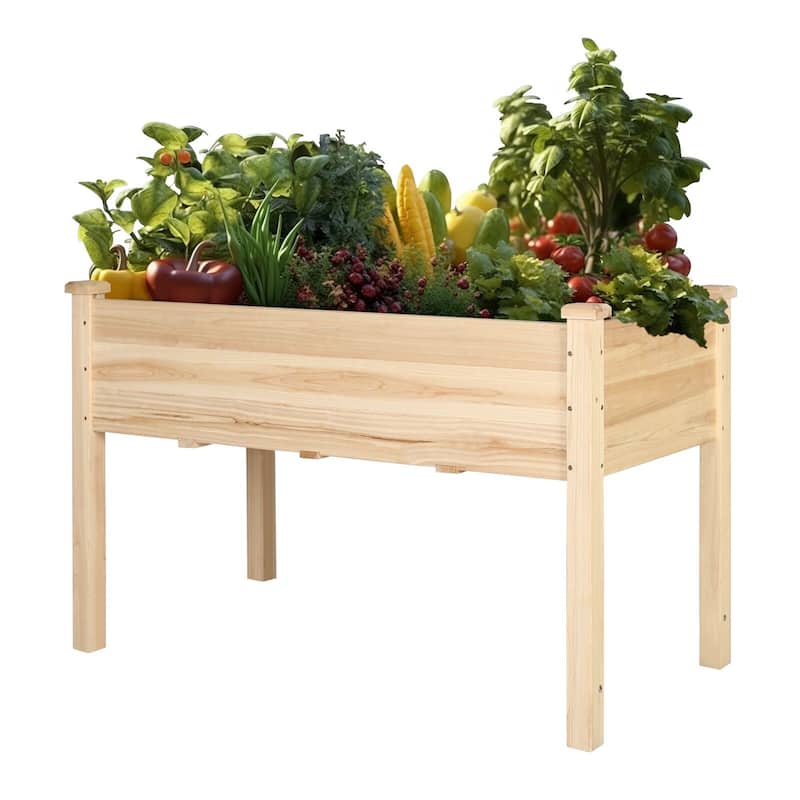 VEIKOUS Wood Raised Garden Bed Elevated Planter Box with Drainage Holes - 46.8''W x 22.4''D x 30.3''H - Natural Wood