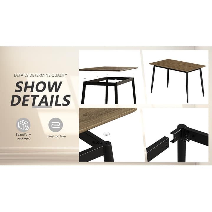 Modern Minimalist Dining Table with Black Metal Legs - Seats 6