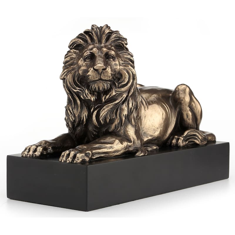 Veronese Design 8.7 W Lion Lying On Plinth (Mbz+Color) Gen 2 Cold Cast Bronze