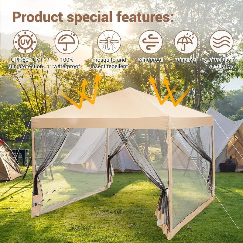 10X10 Ft Instant Pop Up Canopy Tent, Portable Picnic Shade for Outdoor Parties, Camping, Events - N/A