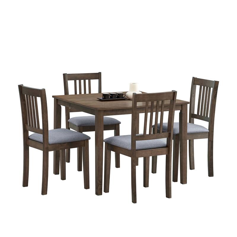 Space-Saving 5-Piece Dining Table Set with Rustic Wooden Table and Comfortable Upholstered Chairs - Ideal for Apartments