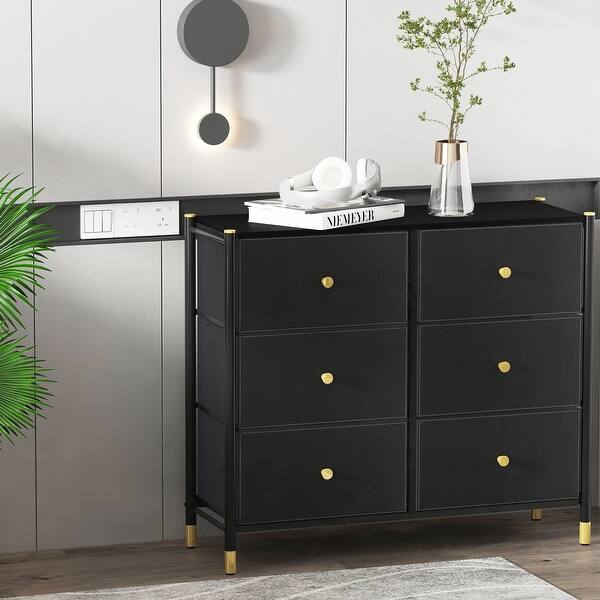 black leather dresser Lada Black Faux Leather Upholstered Dresser by Ember Interiors