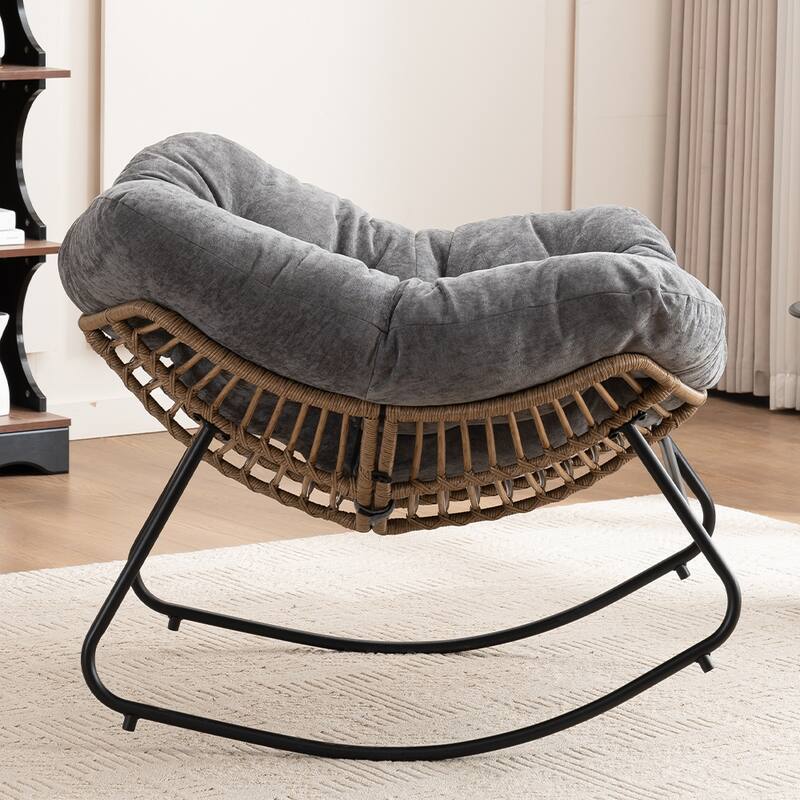 Wicker Rocking Chair Accent Chair with Ergonomic Design, Gentle Rocking Motion Lounge Chair for Living Room