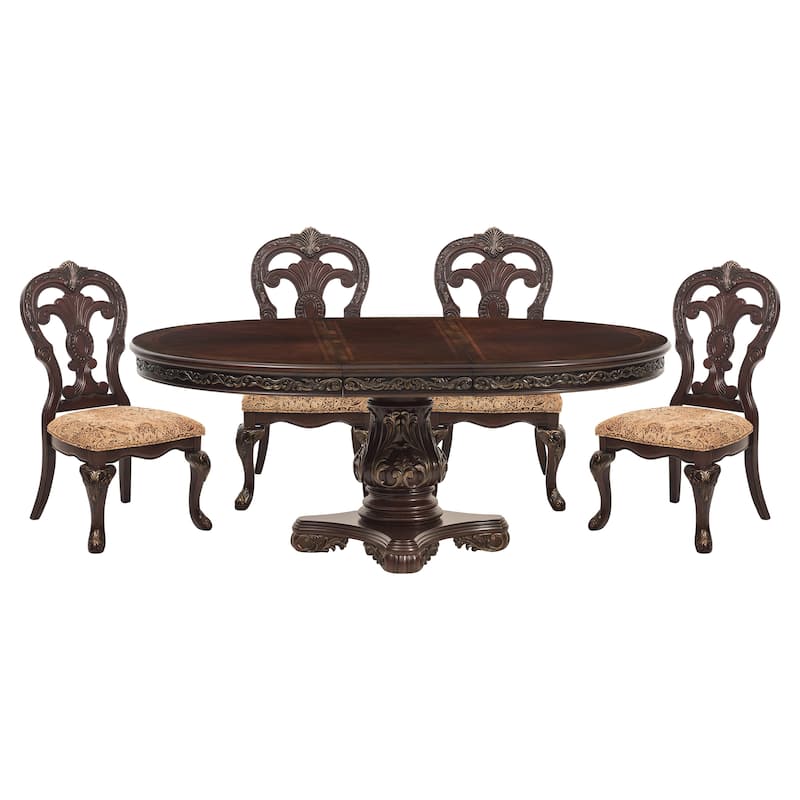 Beautiful Cherry Finish with Gold Tipping 1pc Dining Round/Oval Table with Extension Leaf Traditional Design Furniture
