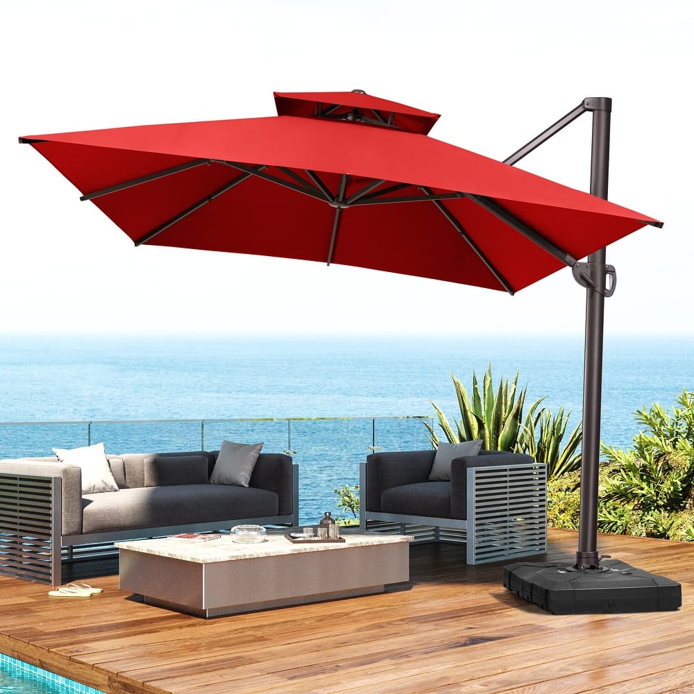 Pellebant Outdoor 10X13 FT Dual Top Patio Offset Umbrella 360 degrees Rotation with No Base