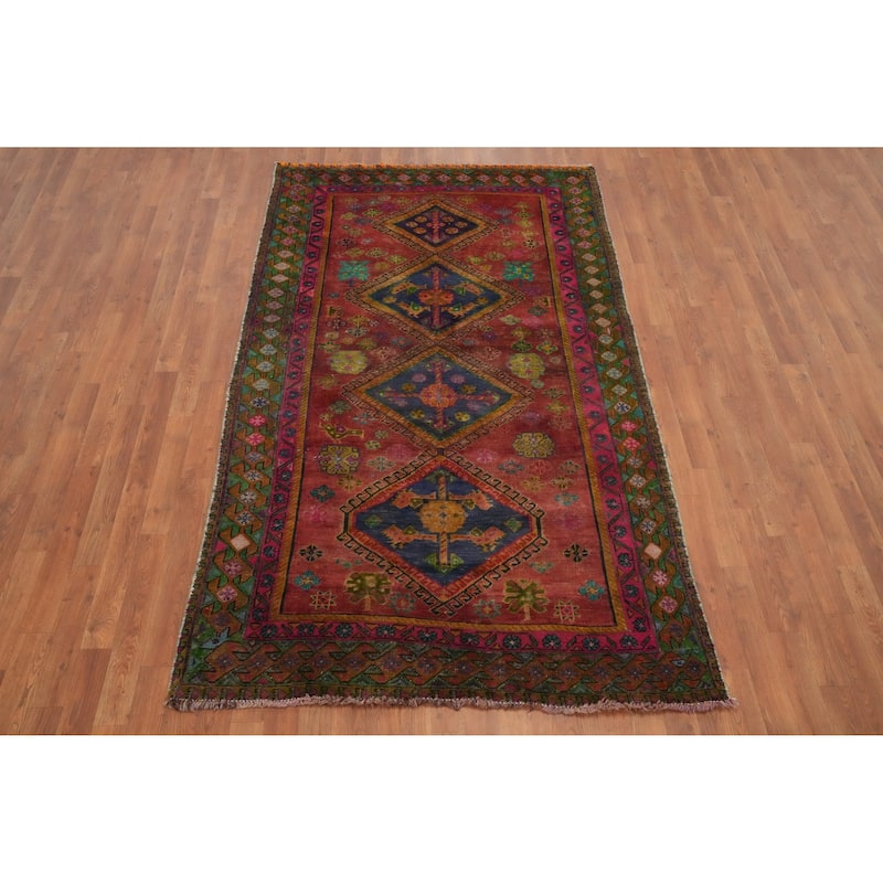Hand Knotted Oriental 100% Wool Carpet Traditional Geometric Oranges & Rust Shiraz Area Rug - 7' 11'' X 4' 7''
