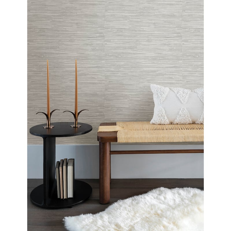 A-Street Prints Exhale Light Grey Woven Faux Grasscloth Wallpaper