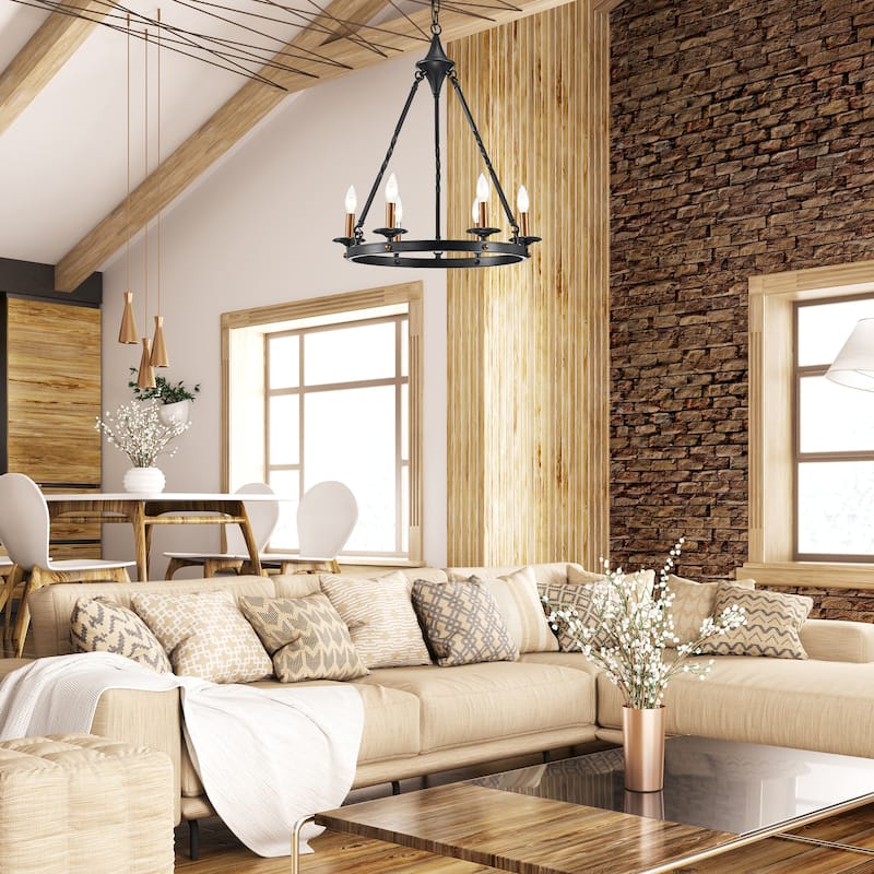 Antique Black 6-Light Modern Farmhouse Round Chandelier