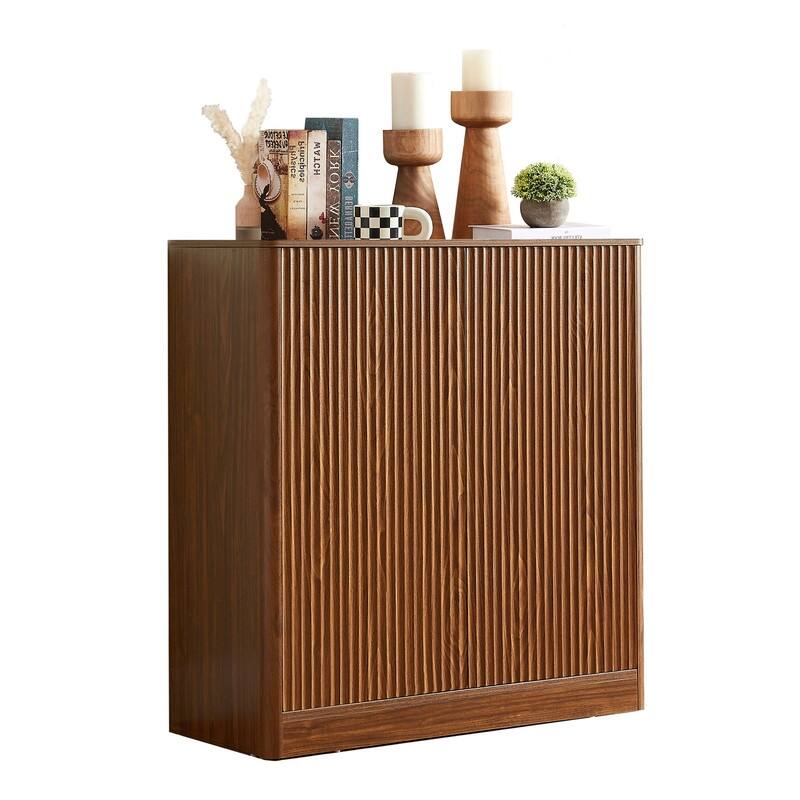 Fluted 31.5" Sideboard with Curved Design 2-Door Storage Cabinet for Stylish Organization