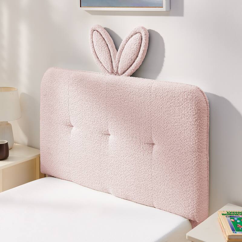 Kids Boucle Upholstered Bed with Rabbit Ear Headboard, LED Music Sync & 4 Drawers