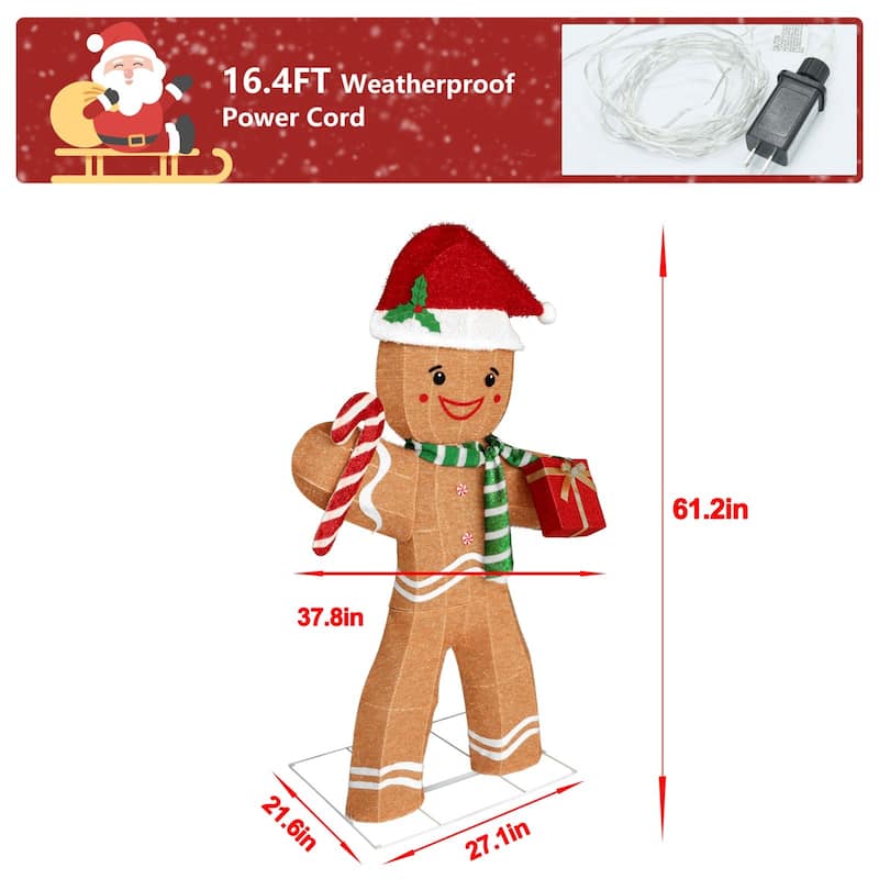 VEIKOUS 5 ft. Gingerbread Man Stake Christmas Holiday Decoration with Warm White LED