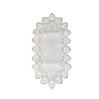 White Floral Lace Embroidered Cutwork Rectangular Table Runner, 14 by 27 inch Table Linen Decor, Water Resistance - 14 x 27"