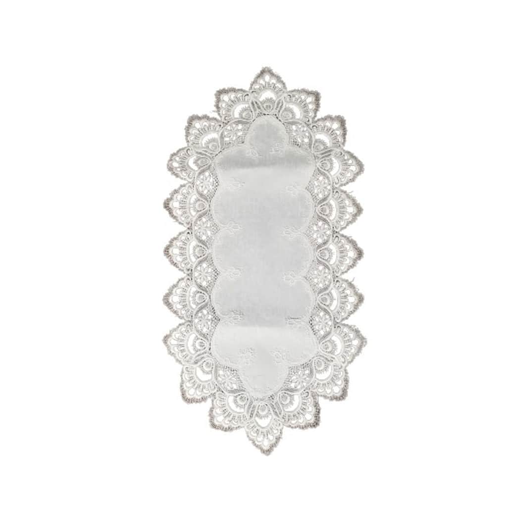 White Floral Lace Embroidered Cutwork Rectangular Table Runner, 14 by 27 inch Table Linen Decor, Water Resistance - 14 x 27"